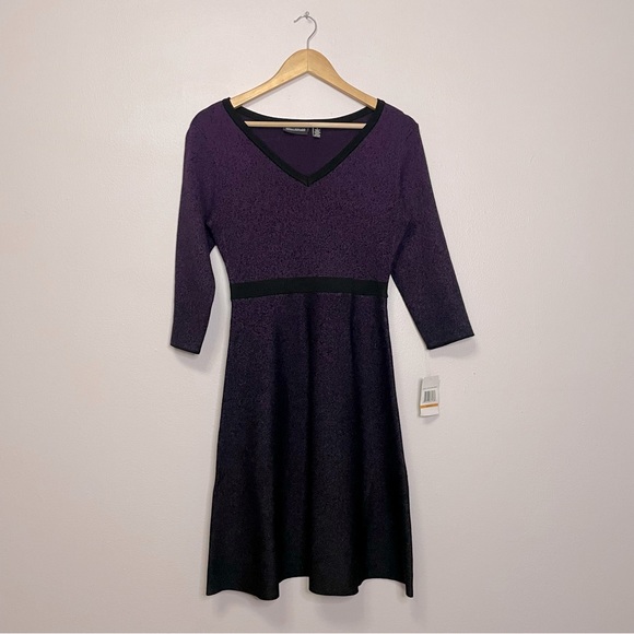 purple and black sweater dress Black and Lilac Geometric Sweater Dress L – OMNIA main image 1